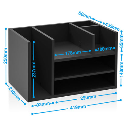 Wood Office Desk Organizer in White, Workspace Organizer with Letter Tray and 4 Upright Sections, Desktop Document Holder, File Sorter for Home or Office Supplies