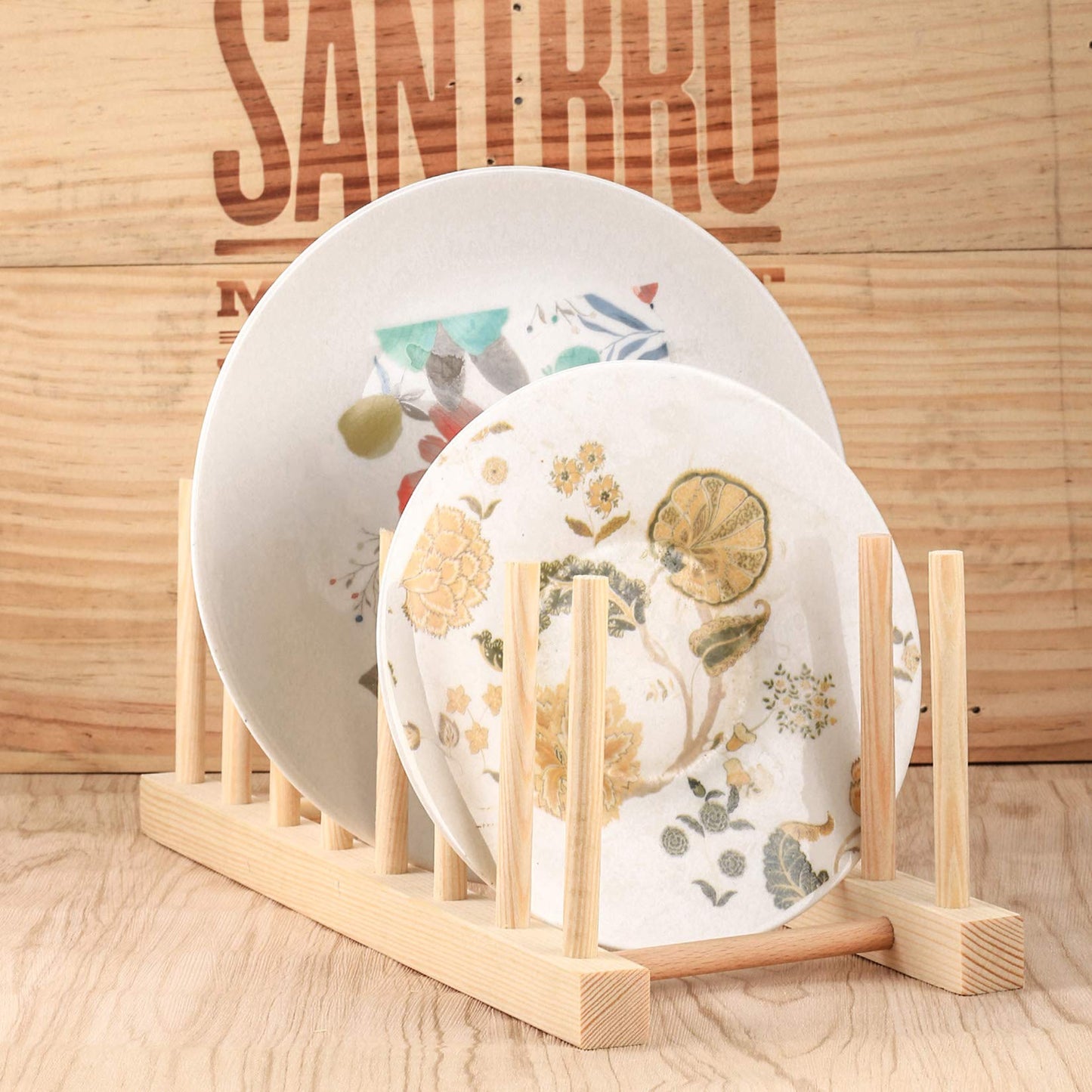 HAOCHEN 2 PCS Wooden Dish Drainer, Kitchen Wood Dish Plates Storage Tray Holder Rack, Dish Drying Drainer Rack, Wooden Storage Organizer for Plate, Cup, Pot Lid, Board, Tableware, Books, Wine Glass