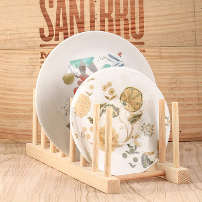 HAOCHEN 2 PCS Wooden Dish Drainer, Kitchen Wood Dish Plates Storage Tray Holder Rack, Dish Drying Drainer Rack, Wooden Storage Organizer for Plate, Cup, Pot Lid, Board, Tableware, Books, Wine Glass