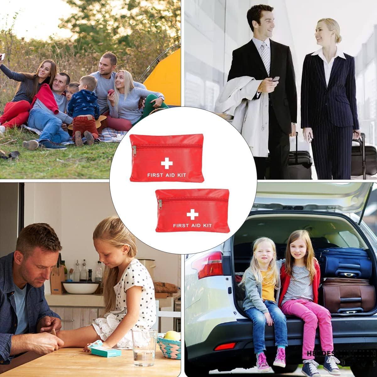 2 Pack First Aid Pouch, Portable Empty Red First Aid Kit Bag, Travel Rescue Tote First Responder Storage Survival Medicine Bag Pocket Container for Sports Camping Hiking Outdoor Activities Emergency