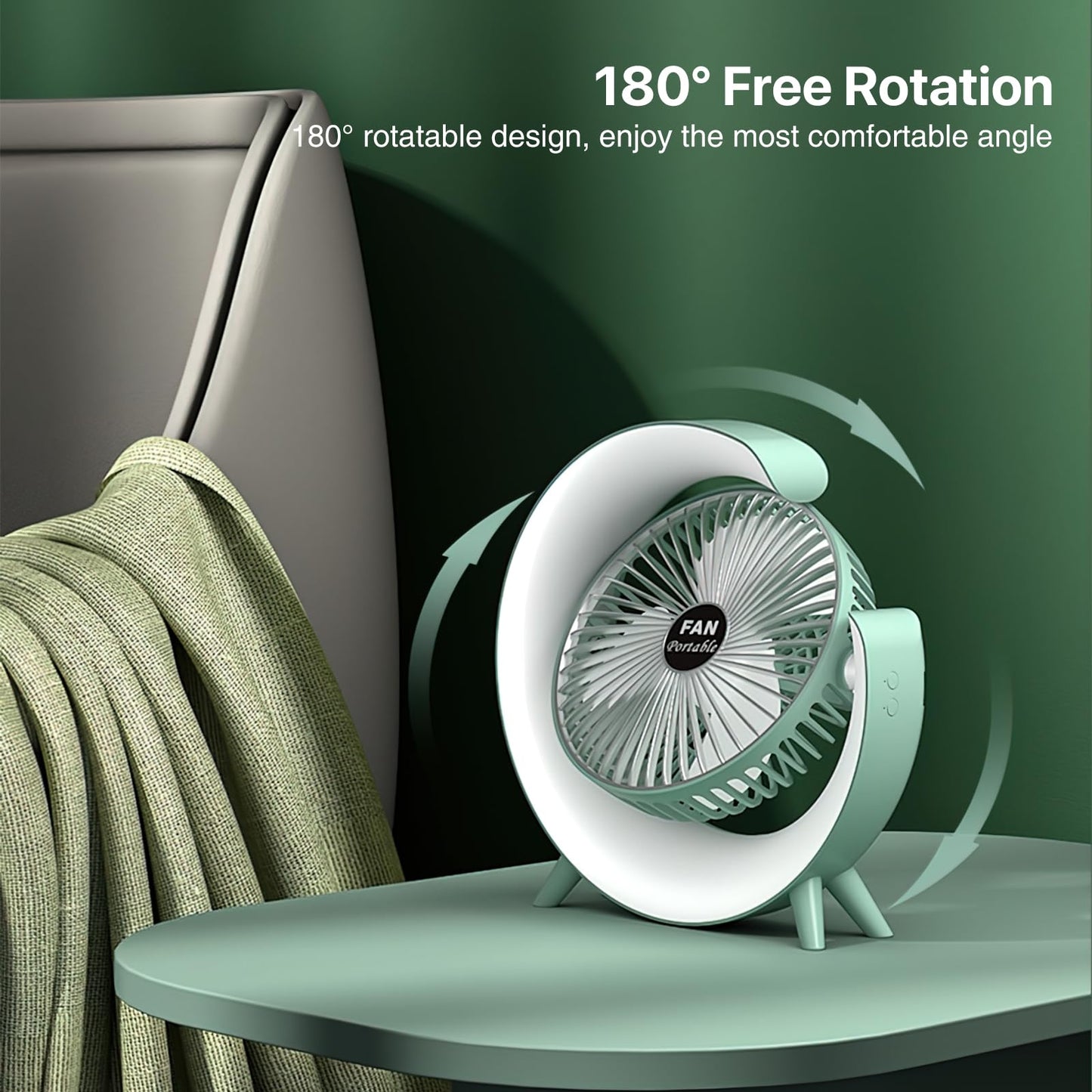 S SUNSBELL Fans and Table Lamp, 360° Rotatable Desk Fans, 3 Speeds Adjustable Table Fan with Ambient Light, 1800mah Rechargeable Travel Fan Colorful Night Lights for Bedroom Home Office Outdoor