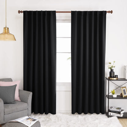 Elegant Blackout Curtains-Back Tap design-thermal Insulated fabric-for room Darkness - 1 Piece (Black 135W X 230L CM)