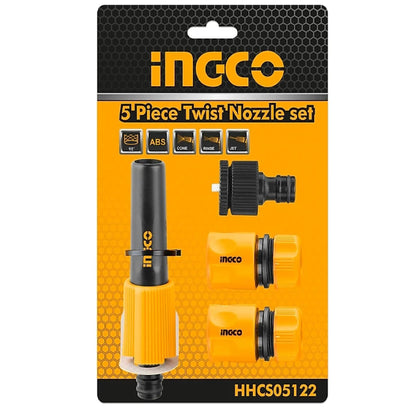 INGCO Garden Hose Twist Nozzle Set with Quick Connectors, 5 Pieces, Model HHCS05122