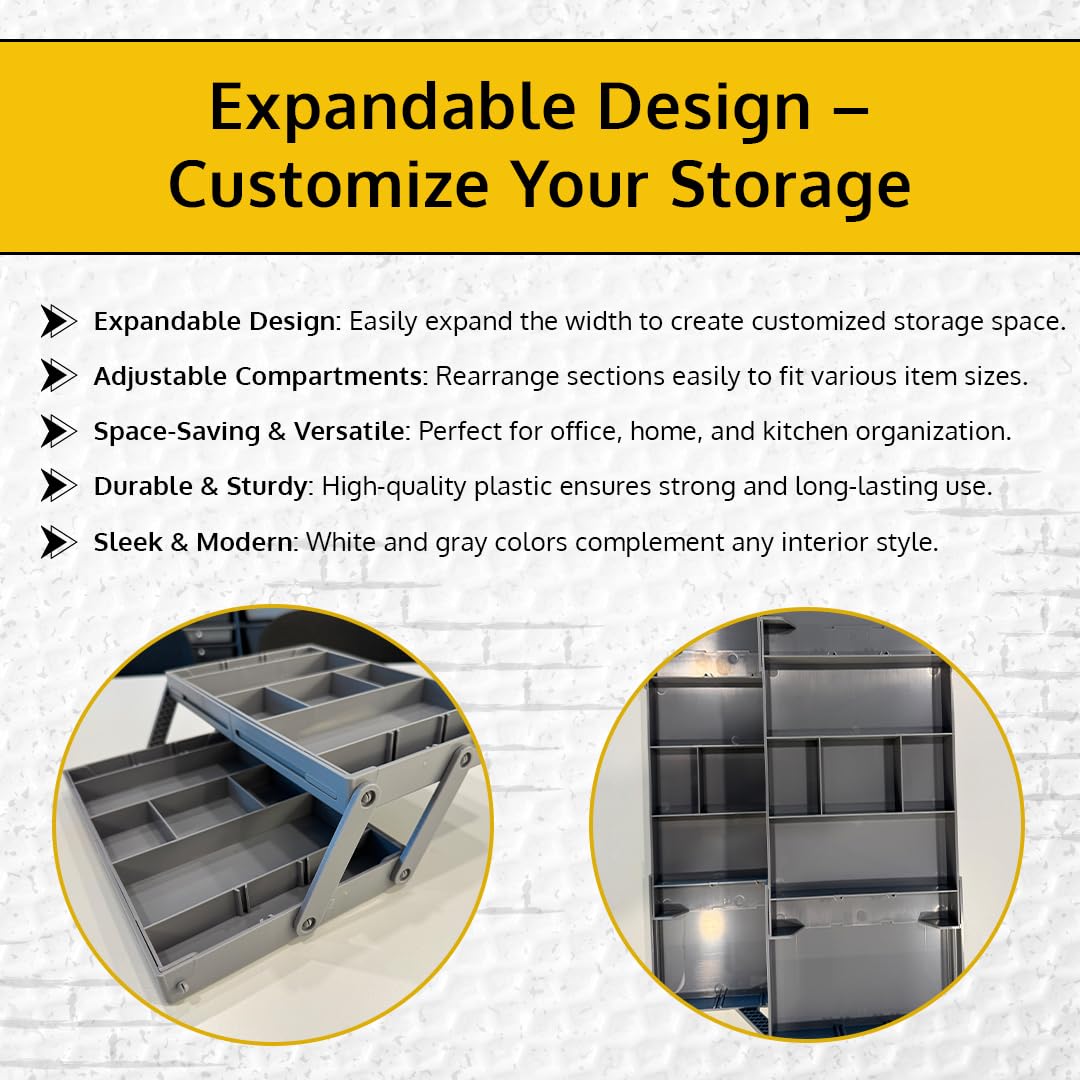 ThriveHive Multi Level Smart Drawer Organizer with 2 Tier Collapsible Foldable Trays, Multi-level Design for Efficient Storage, Multi Level Drawer Organizer Solution - Gray