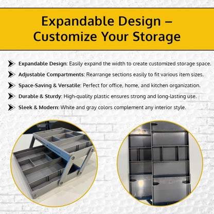 ThriveHive Multi Level Smart Drawer Organizer with 2 Tier Collapsible Foldable Trays, Multi-level Design for Efficient Storage, Multi Level Drawer Organizer Solution - Gray