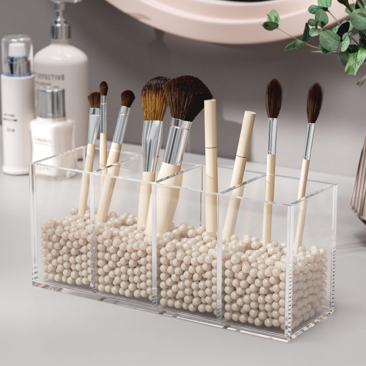 Acrylic Pen Holder, Clear Desk Organizer with 4 Compartments, Storage Cup for Pens, Pencils, Markers and Office Supplies, Suitable for Countertop, Desk and Workstation Use, Clear