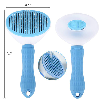 Self-Cleaning Slicker Brush for Pets, Grooming Shedding Brush with One-Press Retractable Bristles, Easy to Clean Dematting Tool for Dogs & Cats with Long or Short Hair, Blue