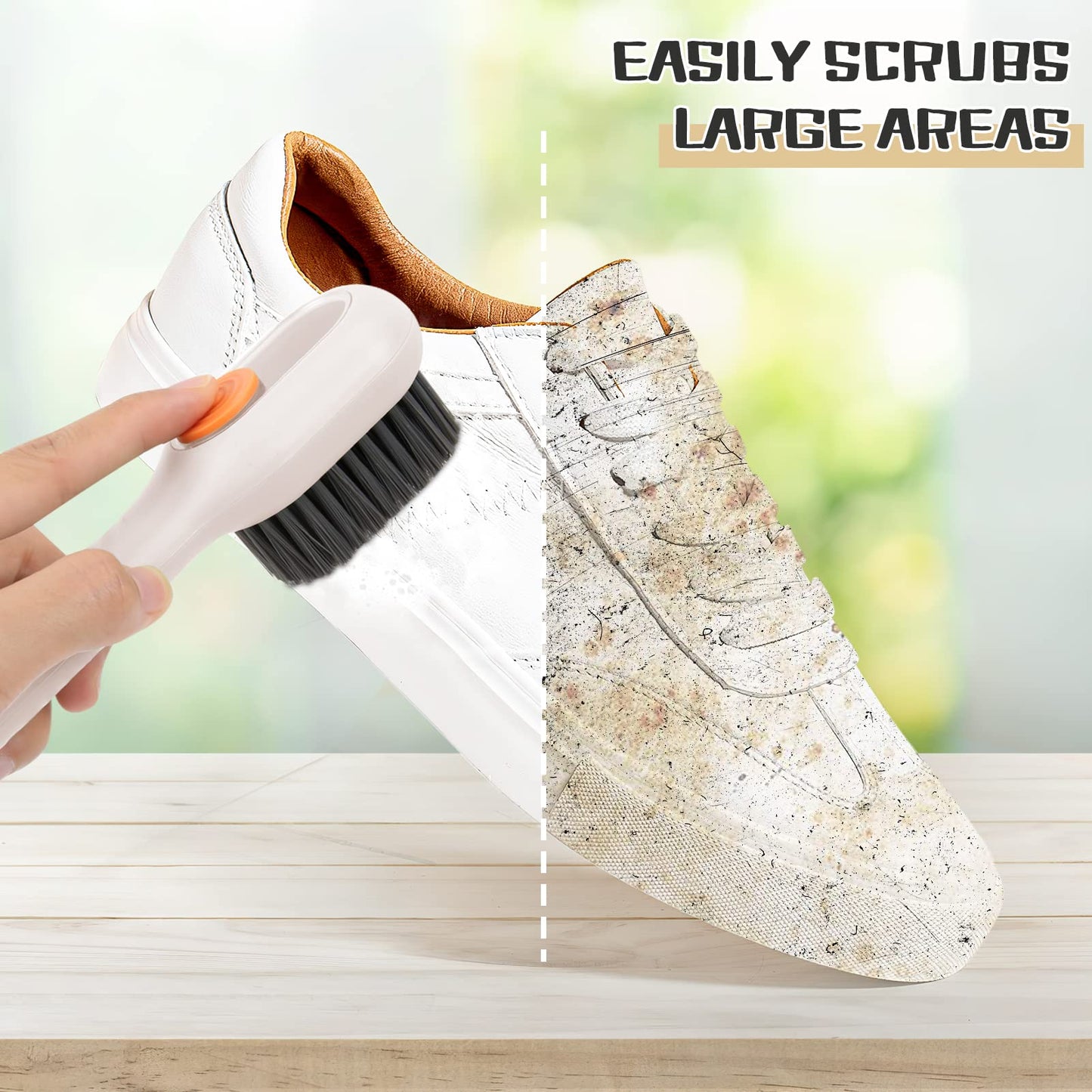 Zoomarlous Shoe brush with soft bristles, multifunctional household brush with liquid box, shoe brush with detergent dispenser, cleaning brush for shoes clothes (white)