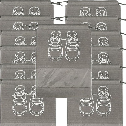 حقائب تخزين أحذية كبيرة، حقائب أحذية مقاومة للغبار برباط مع نافذة شفافة، منظم سفر مقاوم للماء، حقائب أحذية محمولة - رمادي