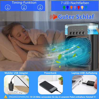 Mini Air Conditioning Portable Air Cooler Mobile Air Conditioner with 3 Speeds, 1/2/3H Timer, 360° Rotation, Small Personal Air Conditioning Fan, USB Desktop Cooling Fan for Office, Home, Black