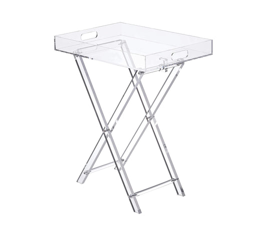 Acrylic Folding Tray Table, Modern Clear Side and End Table, Space-Saving Foldable Design, Perfect for Living Room, Bedroom, Office or Event Use, 48 x 33 cm Surface, 58 cm High, Clear