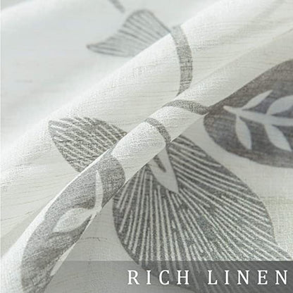 Natural Linen Floral Curtain - Steel grommets