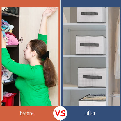 Fumete 6 Pcs Foldable Wardrobe Clothes Organizer Plastic Hard PP Plate Jeans Organizer for Closet with Handle Drawer Organizers for Clothing Pants Coats Underwear (L 7 Grids)