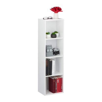 4-Tier Bookcase, Modern Design Standing Storage Shelf for Home & Office, PB Construction, HxWxD: 106 x 30 x 23 cm, White, Compact and Slim Profile, Versatile Unit