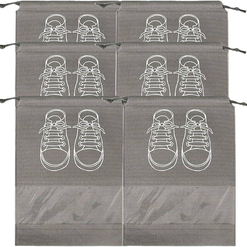 حقائب تخزين أحذية كبيرة، حقائب أحذية مقاومة للغبار برباط مع نافذة شفافة، منظم سفر مقاوم للماء، حقائب أحذية محمولة - رمادي