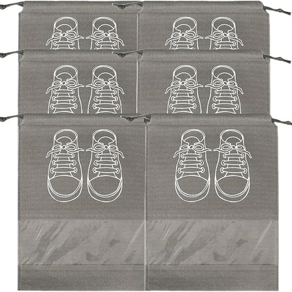 حقائب تخزين أحذية كبيرة، حقائب أحذية مقاومة للغبار برباط مع نافذة شفافة، منظم سفر مقاوم للماء، حقائب أحذية محمولة - رمادي