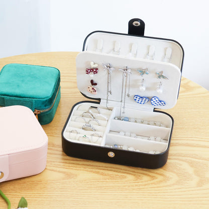 losensild Travel Jewelry Box,PU Leather Small Jewelry Travel Case for Women Girls Double Layer Portable Jewelry Organizer Mini Travel Case Boxes Black