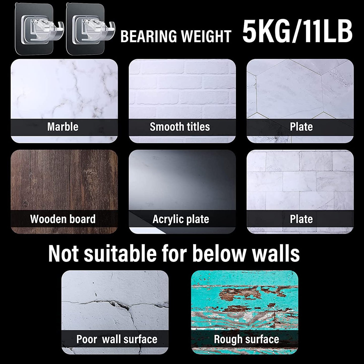 Adjustable Rod Bracket, Self-Adhesive Curtain Hook No Drill Fixing Rod Holder Bracket Drapery Hook Curtain Pole Towel ABS Wall Bracket Hook for Home Bathroom Living Room Hotel Use (6 Pieces, Clear)