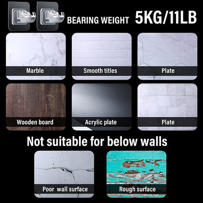 Adjustable Rod Bracket, Self-Adhesive Curtain Hook No Drill Fixing Rod Holder Bracket Drapery Hook Curtain Pole Towel ABS Wall Bracket Hook for Home Bathroom Living Room Hotel Use (6 Pieces, Clear)