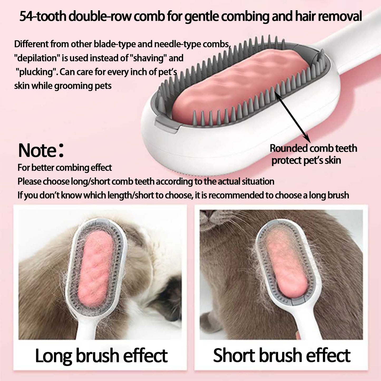 PEEOED Pet Cleaning Hair Removal Comb, Universal Knot Remover for Pets, Portable Multifunctional Pet Cleaning Brush, Massage Care Comb for Sensitive Cats & Dogs (Short, Pink)