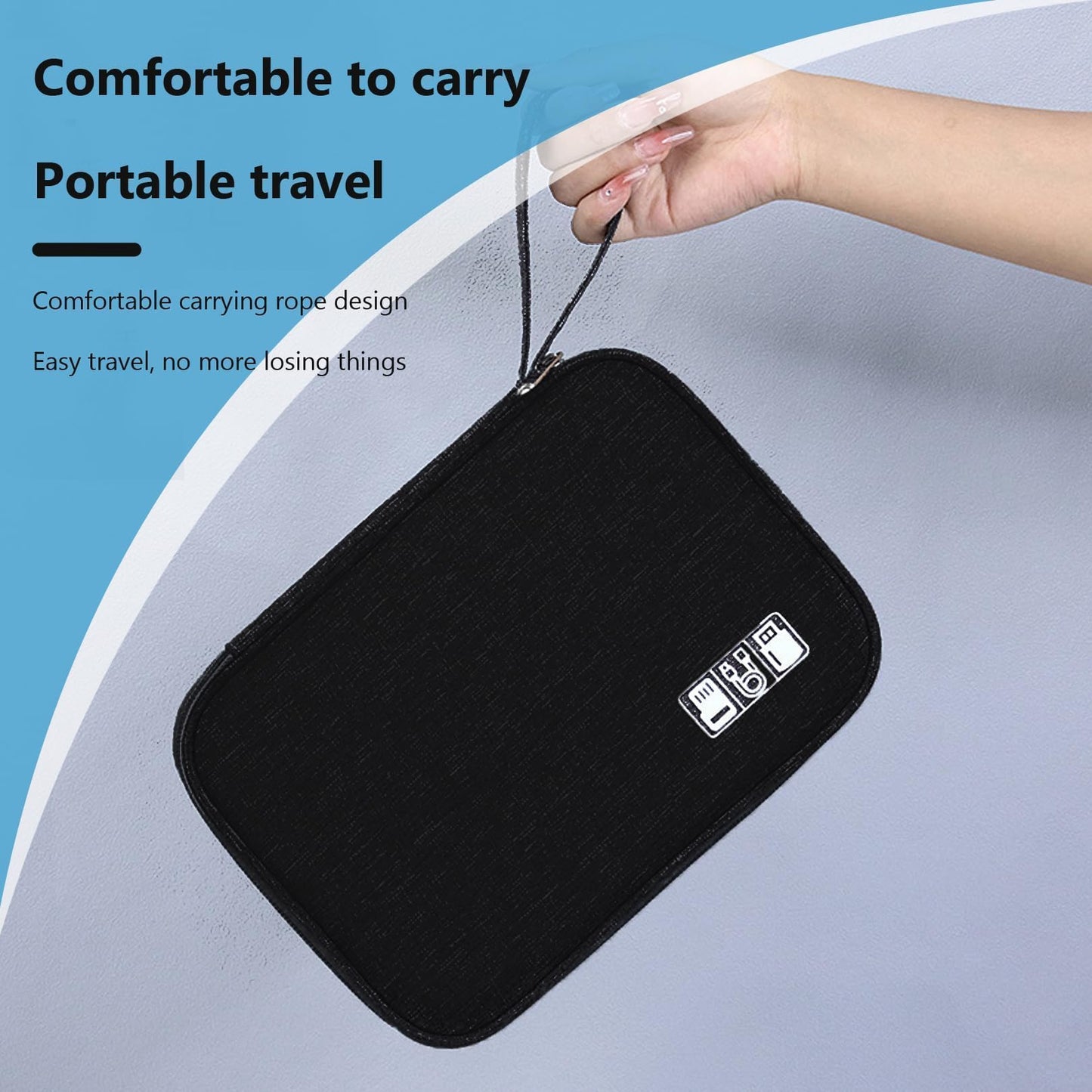 YHQZ 1 Pcs Universal Carry Travel Gadget Bag,Travel Cable OrganiserBag and Cables OrganiserBag,Electronics Accessories Organizer Bag for Chargers,Cables,USB Drive,SD Card,Power Bank,Disk(Black), Black