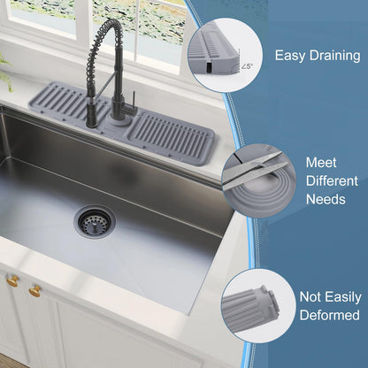 Kitchen Sink Splash Guard, Silicone Faucet Mat, Faucet Handle Drip Catcher Tray, Kitchen Sink Organizer,17.5” x 5.5”Sink Sponge Holder, Sink Protectors for Kitchen Sink, Kitchen Sink Accessories(Grey)