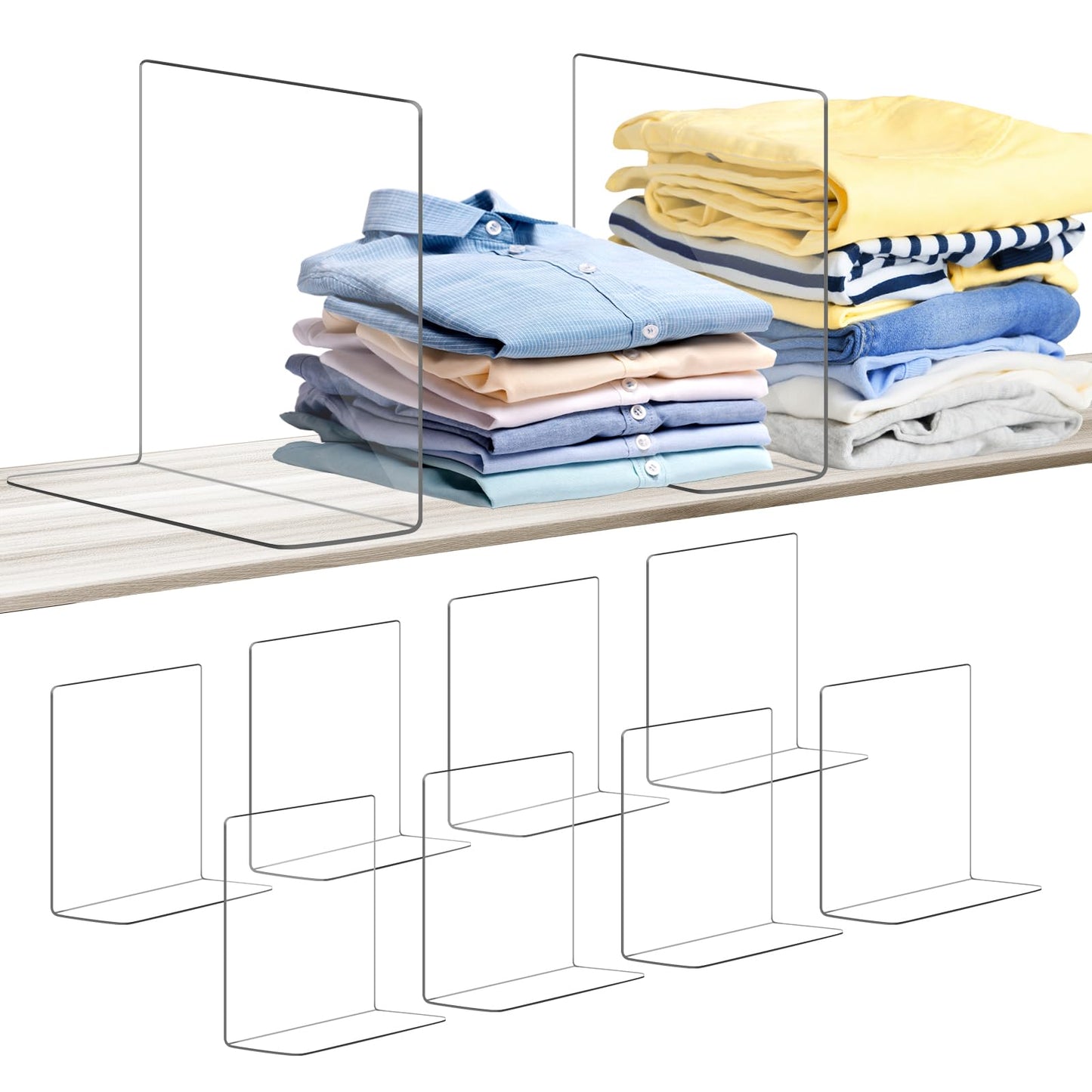 Clear Acrylic Shelf Dividers for Closet Organization 8 Pack, Heavy-Duty, Adjustable Separators for Clothing, Purses & Linens, for Bedroom & Wardrobe