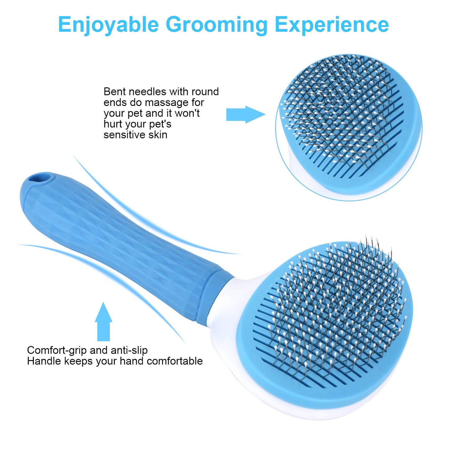 Self-Cleaning Slicker Brush for Pets, Grooming Shedding Brush with One-Press Retractable Bristles, Easy to Clean Dematting Tool for Dogs & Cats with Long or Short Hair, Blue