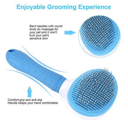 Self-Cleaning Slicker Brush for Pets, Grooming Shedding Brush with One-Press Retractable Bristles, Easy to Clean Dematting Tool for Dogs & Cats with Long or Short Hair, Blue