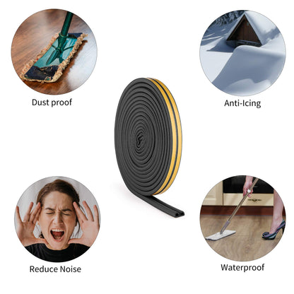 Weather stripping door seal stripweatherstrip front window frame foam adhesive rubber soundproof insulation waterproof dust-proof anti-collision d-shape 1 rolls white total length 32 feet