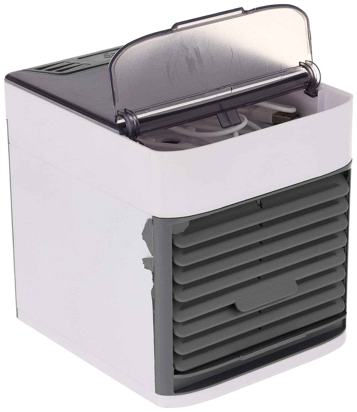 Personal Air Cooler, Portable Air Conditioner, Humidifier, Purifier, Aroma Diffuser 4 IN 1 Evaporation Cooler with 3 Speed, Mini Cooling Desktop Fan for Camping Tent, Office