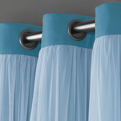 INtex CURTAINS HOUSE Sheer Voile Curtain Panel with Blackout Lining and Steel Grommets Light Filtering Room Darkening 1 Piece for Living Room or Bedroom (150W x 265L CM, Navy)