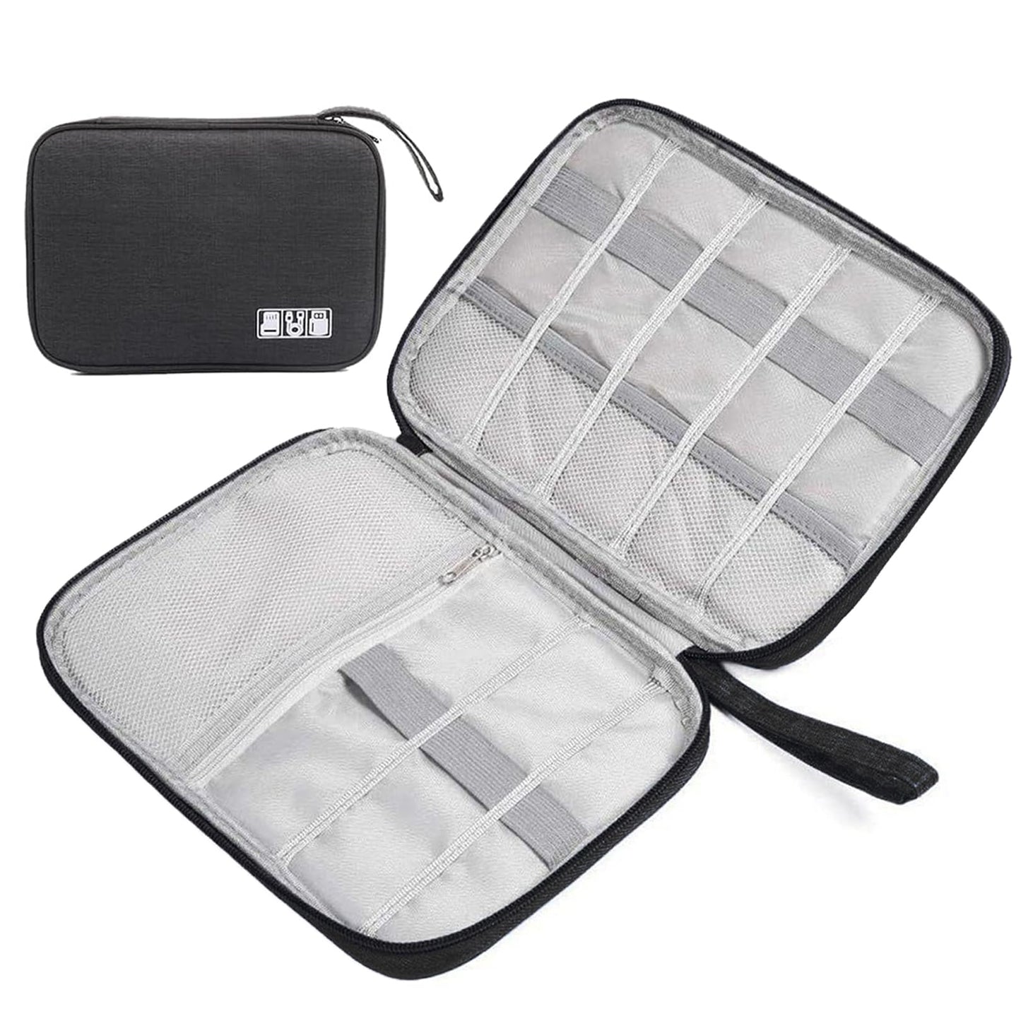 Cable Organiser - Black Electronics Accessories Organizer, Universal Carry Travel Gadget Bag, Waterproof Travel Cable Bag for Chargers, USB Drive, SD Card, Power Bank and Hard Disk, No, no