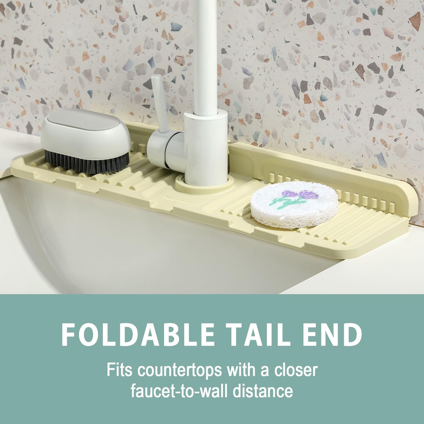 Silicone Faucet Mat Splash Guard, Upgraded Kitchen Sink Mat with Sloped Drain, 44.5x14cm Draining Catcher for Kitchen and Bathroom Countertops, Sink Organizer and Drying Mat