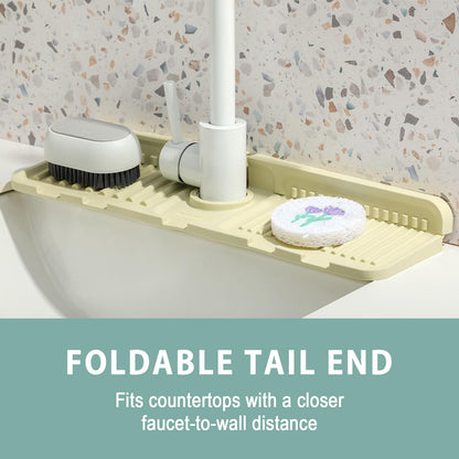 Silicone Faucet Mat Splash Guard, Upgraded Kitchen Sink Mat with Sloped Drain, 44.5x14cm Draining Catcher for Kitchen and Bathroom Countertops, Sink Organizer and Drying Mat