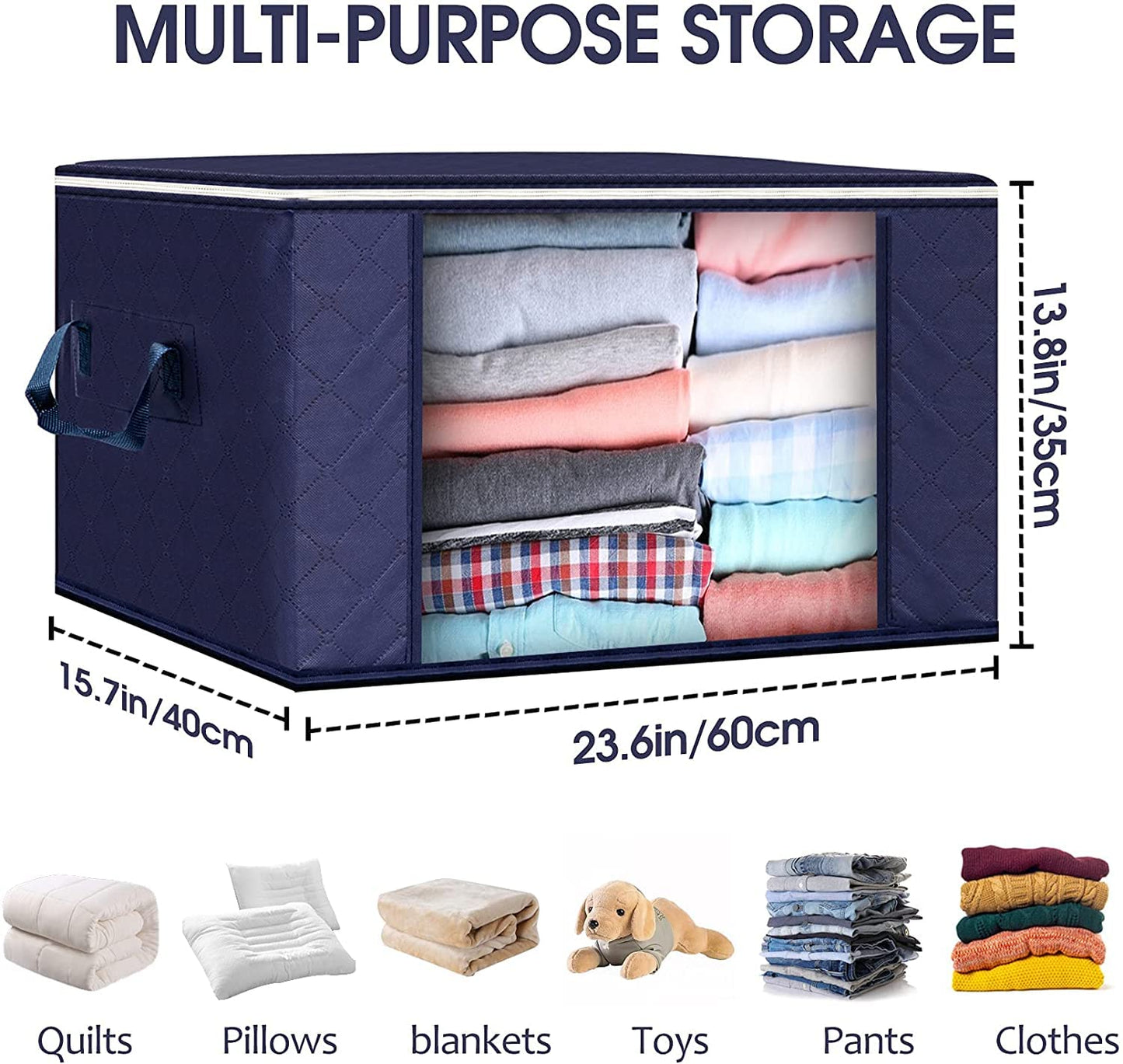Fresh Horizontal Style Foldable Clothes Storage Bags with Reinforced Handle (Dark Blue)