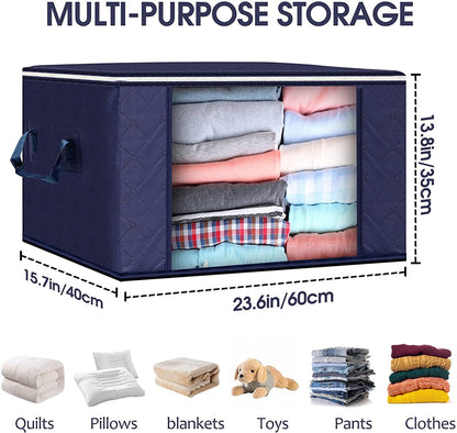 Fresh Horizontal Style Foldable Clothes Storage Bags with Reinforced Handle (Dark Blue)