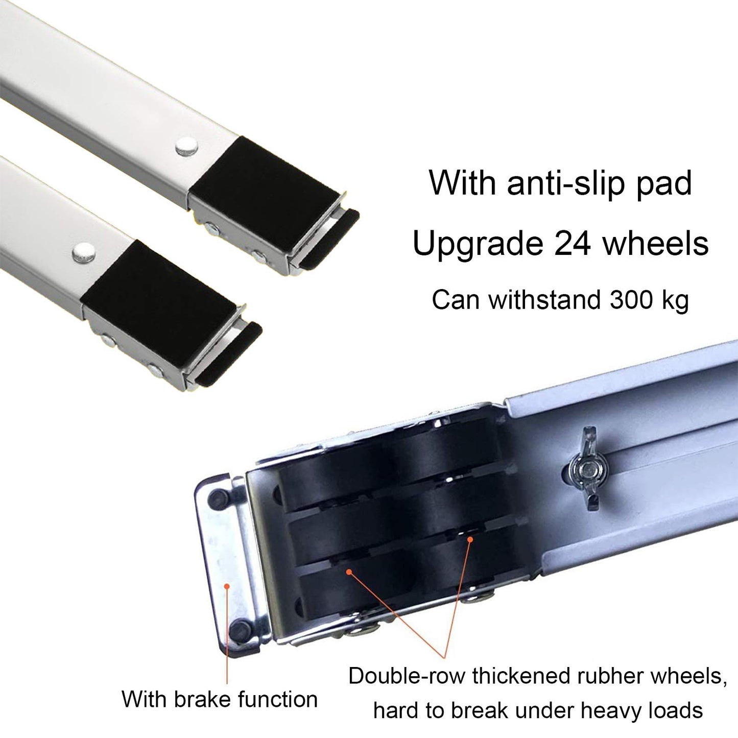 Washing machine standing movable, adjustable refrigerator base furniture, with lock fixed, non-slip, base with 24 wheels, suitable for the floor of tumble dryers, washing machine, refrigerator etc