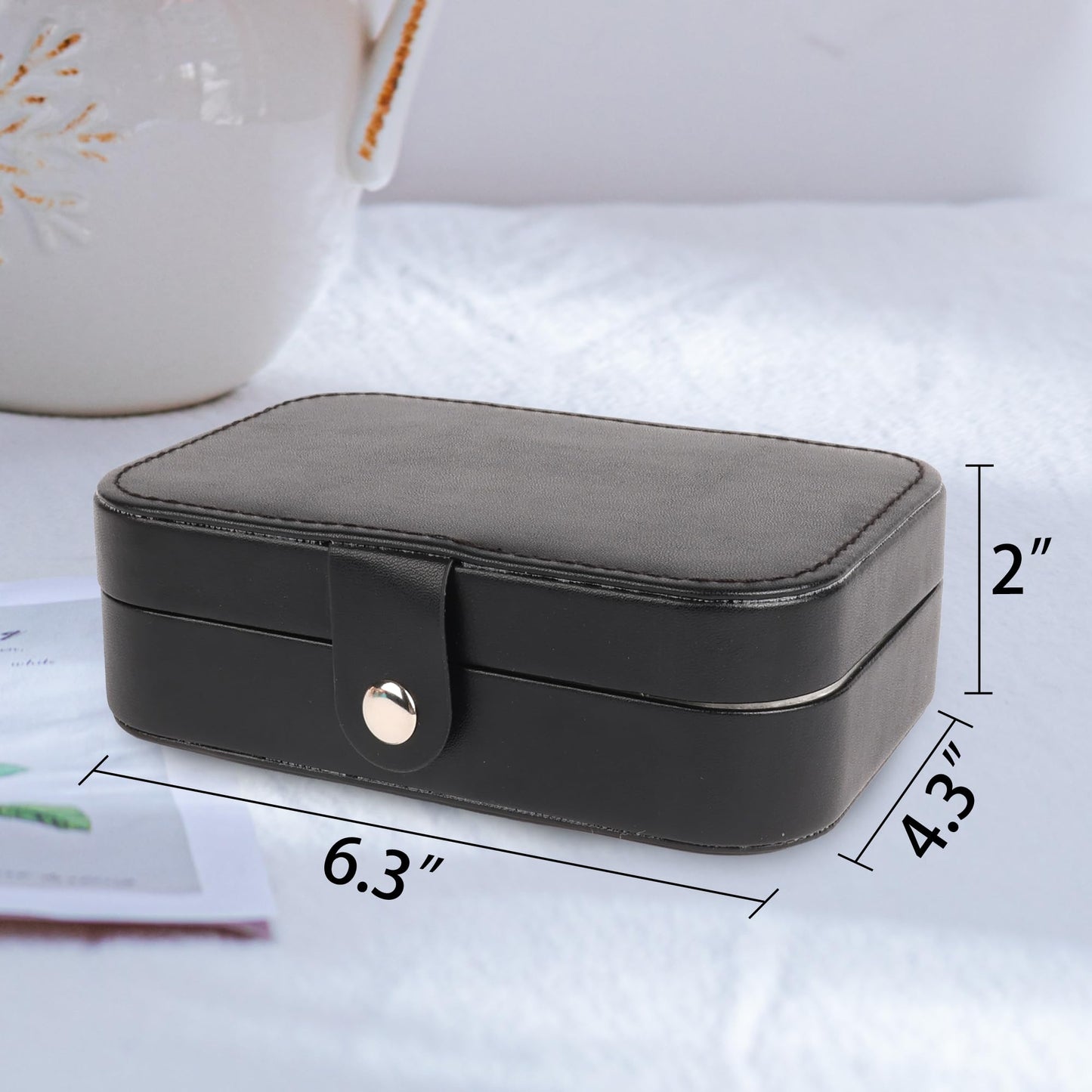 losensild Travel Jewelry Box,PU Leather Small Jewelry Travel Case for Women Girls Double Layer Portable Jewelry Organizer Mini Travel Case Boxes Black