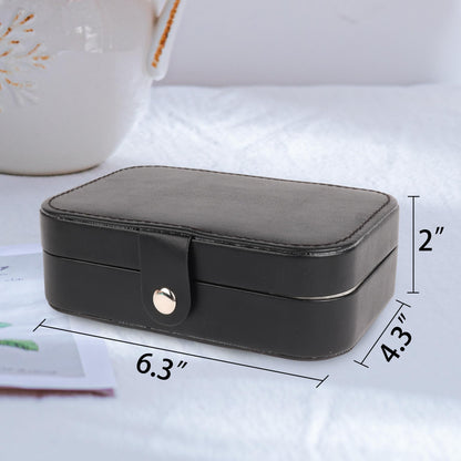 losensild Travel Jewelry Box,PU Leather Small Jewelry Travel Case for Women Girls Double Layer Portable Jewelry Organizer Mini Travel Case Boxes Black