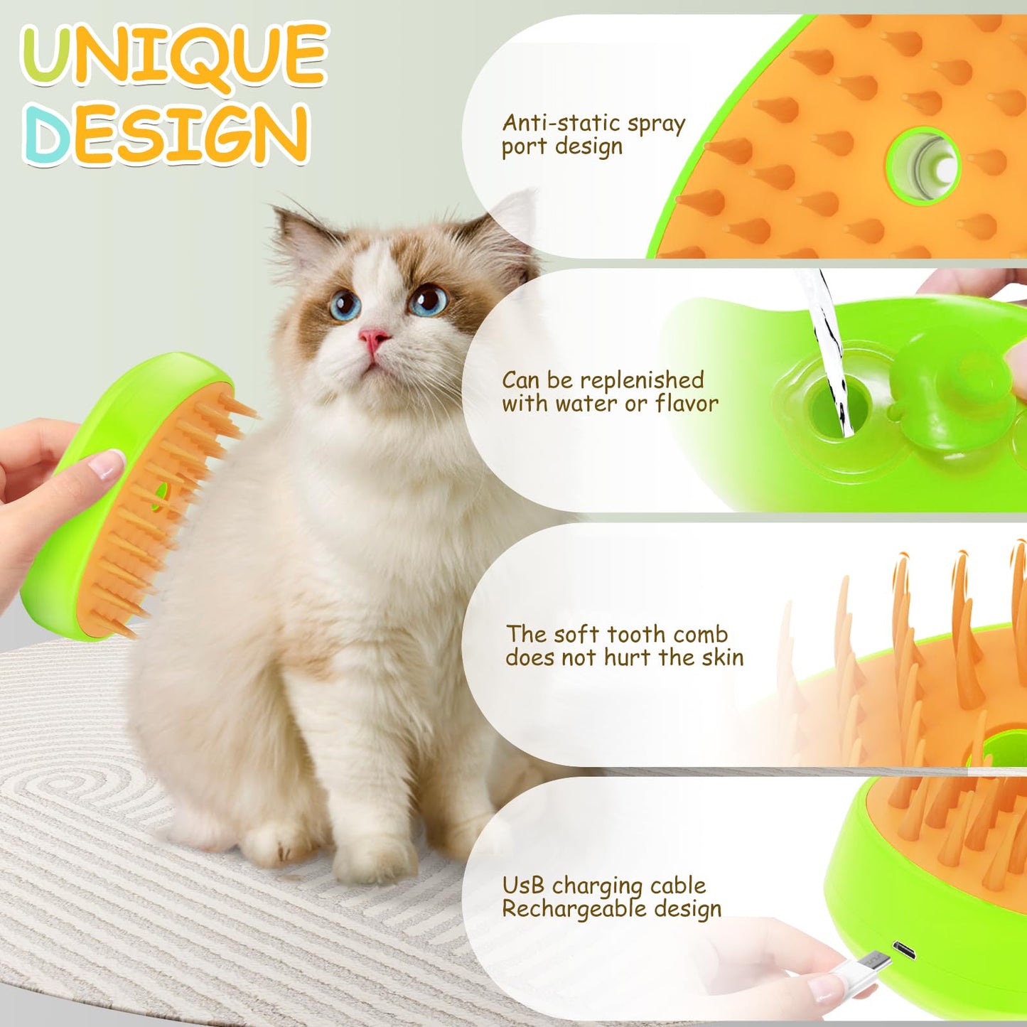 Cat Steam Brush, 3 In1 Steam Cat Brush, Steam Brush for Cats, Steamy Cat Brush, Rechargeable Silicone Steam Pet Brush, Multifunctional Pet Hair Comb for Removing Tangled And Loosse Hair (Yellow)
