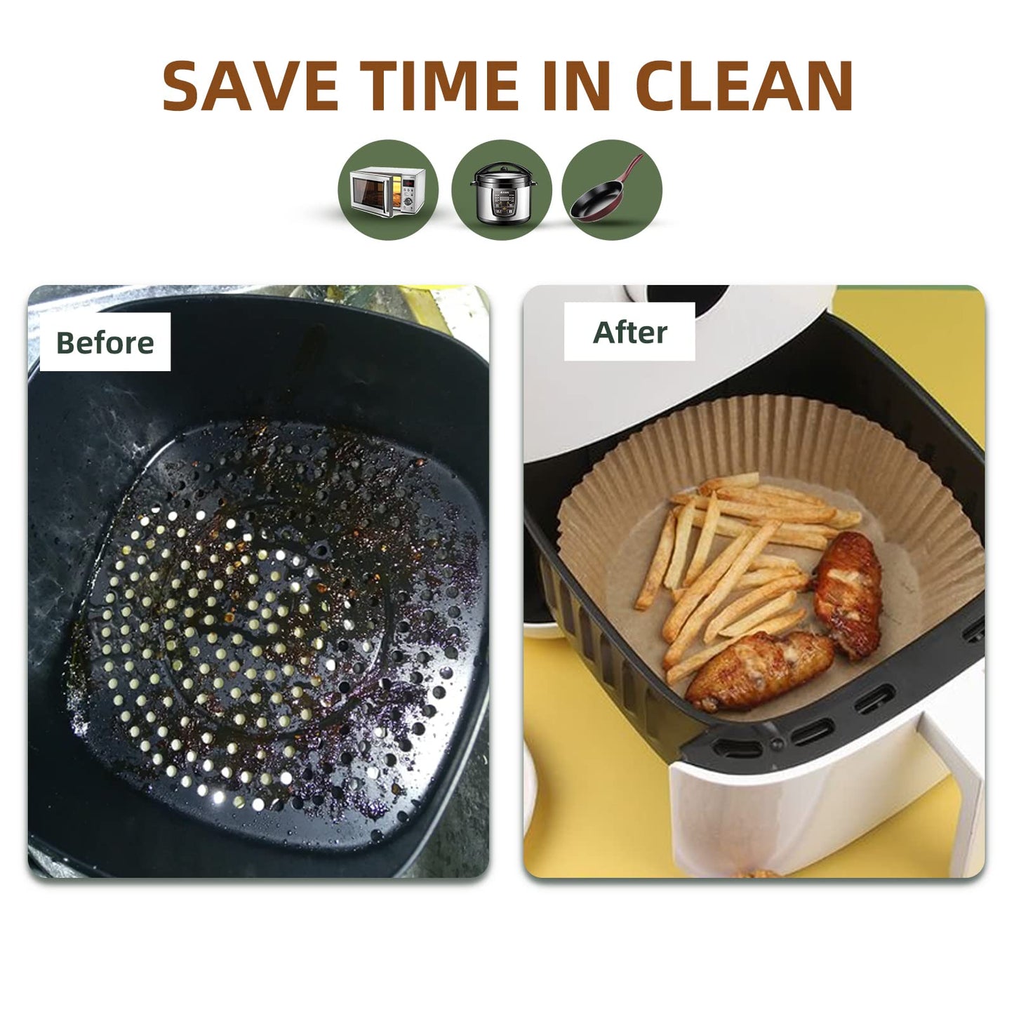 Air Fryer Disposable Paper Liners, Non-Stick Air Fryer Paper Liners for Baking, Round Food Grade Basket Waterproof Oil-Proof for Oven Microwave (100 Pcs 7.9 Inch)