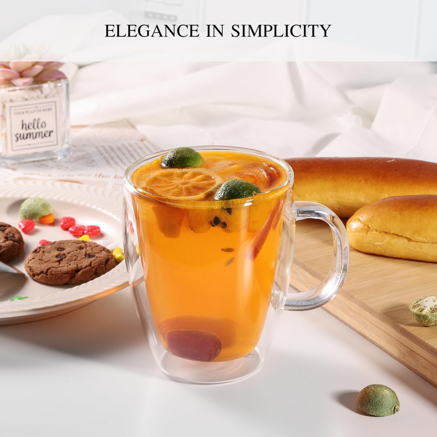 YUNCANG Double Wall Glass Coffee Mugs, (4-Pcak) 13 Ounces-Clear Glass Coffee Cups with Handle,Insulated Coffee Glass,Cappuccino Cups,Tea Cups,Latte Cups,Beverage Glasses Heat Resistant