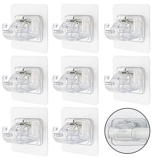 Self-Adhesive Curtain Rod Bracket, 8 Pack No Drill Curtain Rod Brackets, 3M Nail Free Drapery Hook Holders, Curtain Pole Wall Brackets, Towel Rod Hooks for Bathroom Kitchen Home