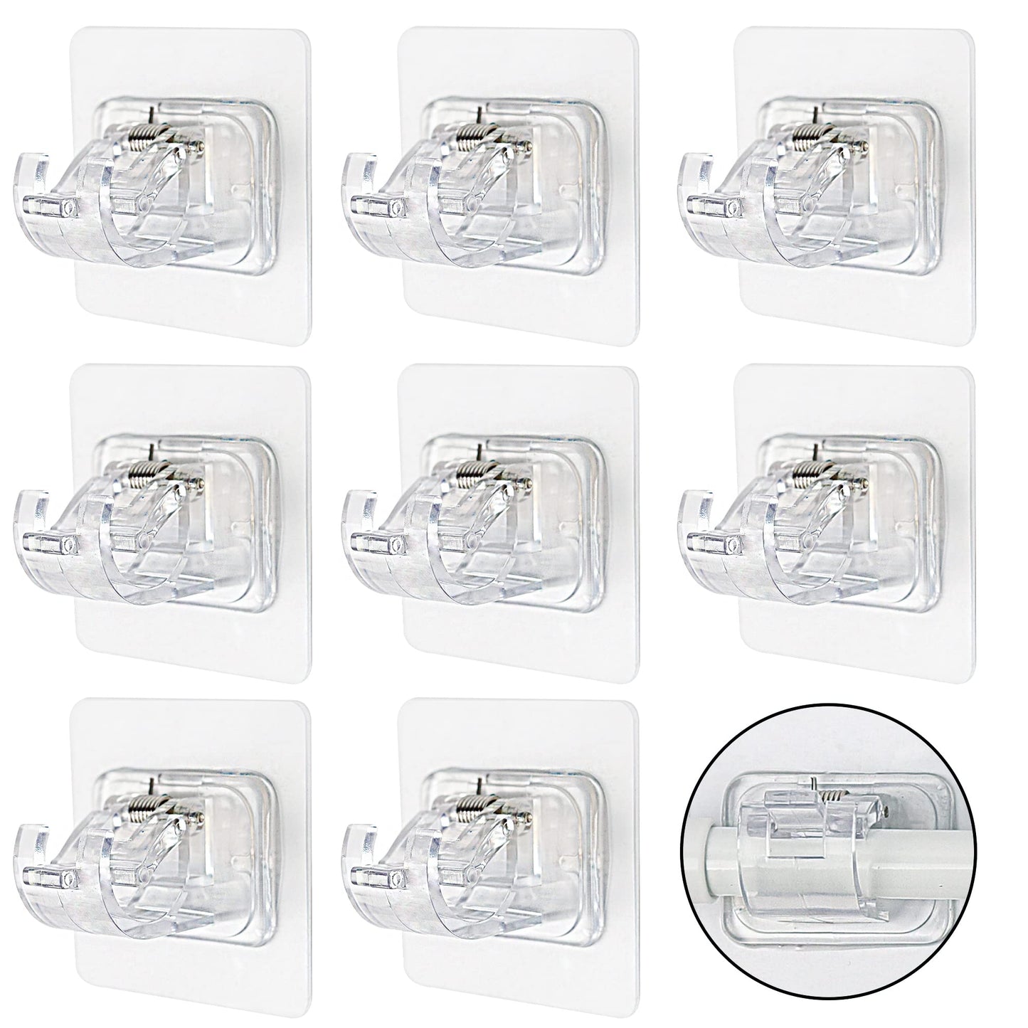 MaoLimoes Self-Adhesive Curtain Rod Bracket, 8 Pack No Drill Curtain Rod Brackets, 3M Nail Free Drapery Hook Holders, Curtain Pole Wall Brackets, Towel Rod Hooks for Bathroom Kitchen Home