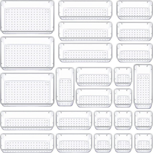 Zimtal Drawer Organizer (25) Set of 4 Size Versatile Desk Drawer Organizers and Storage Bins for Makeup, Bedroom, Jewelry, and Kitchen/Office Devices made of Clear Plastic (25 pcs)