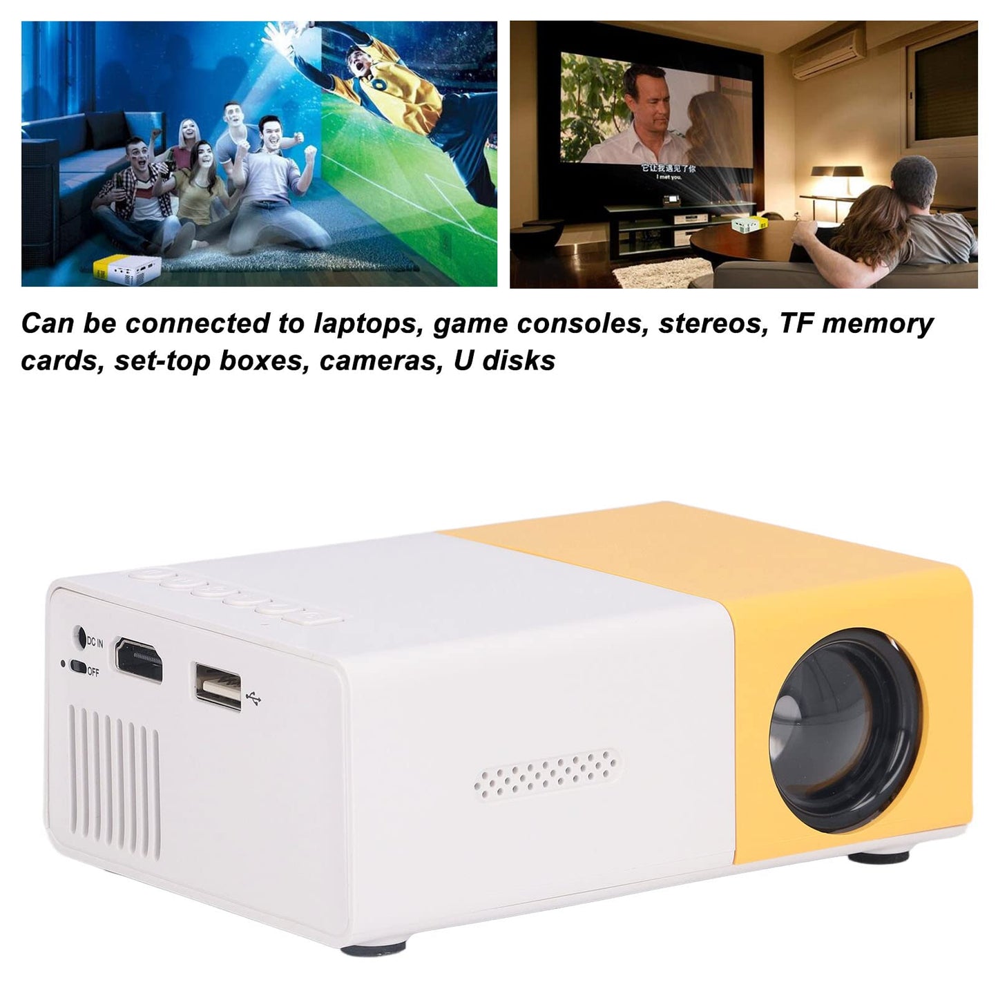 XJCX Smart Movie Projector, LED Pocket Video Projector, Portable Bluetooth Projector, 1920x1080 Resolution Large Screen Projector, Support Multimedia Interfaces for Notebook Computers(EU)