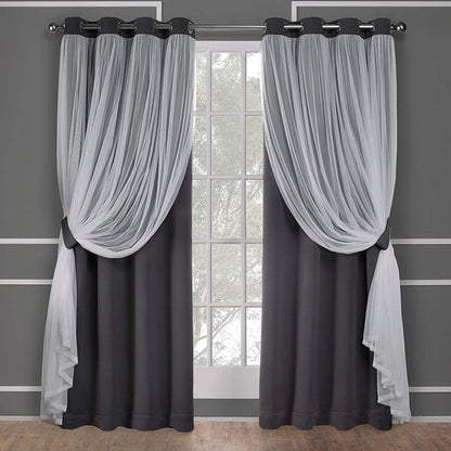 INtex CURTAINS HOUSE Sheer Voile Curtain Panel with Blackout Lining and Steel Grommets Light Filtering Room Darkening 1 Piece for Living Room or Bedroom (150W x 265L CM, Navy)