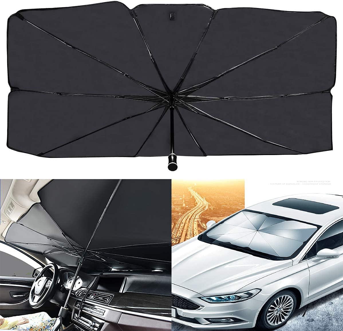COOLBABY Lifelog Car Parasol Car Windshield Sun Shade Umbrella,Foldable Car Sun Umbrella for Windshield Sun Protection Umbrella Front Sunscreen Visor Block UV Fits Most Vehicle Models(L)