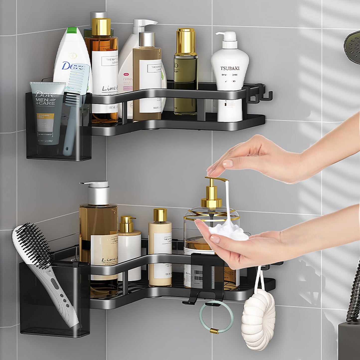 ZVZM Shower Caddy Corner, Bathroom Storage Accessory 5 Pack, Bathroom Shelf No Drill with 4 Hooks, Shower Shelf Storage, Shower Corner Shelves, Shower Bathroom Shelves for Bathroom.